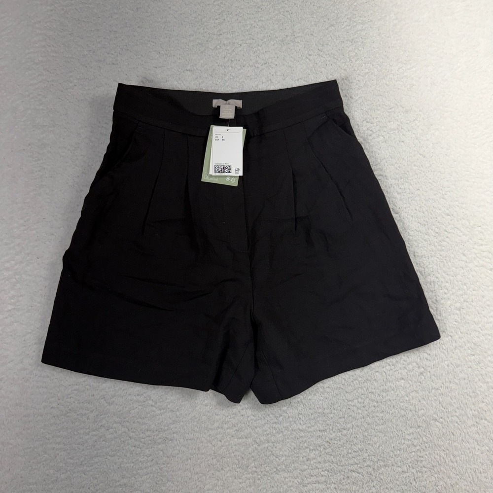 H&M Womens Size 4 (W26.5x4) Black ECOVERO High Waisted Shorts Work Casual NWT